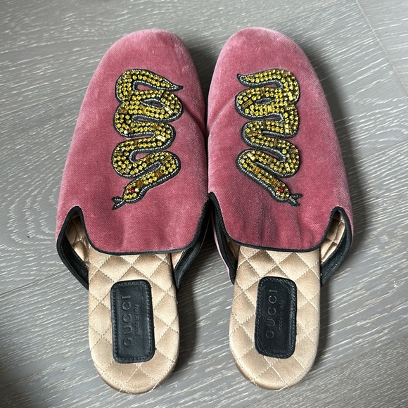 GUCCI Lawrence Velvet Crystal Snake Embroidered Princetown Slippers EU 36 - Picture 2 of 2